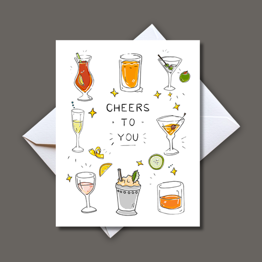 Home Malone Designs Cheers To You Cocktail Card // Greeting Card for Him // New Orleans Classic Mixed Drinks Hurricane Mint Julep // New Arrivals Card Collection 