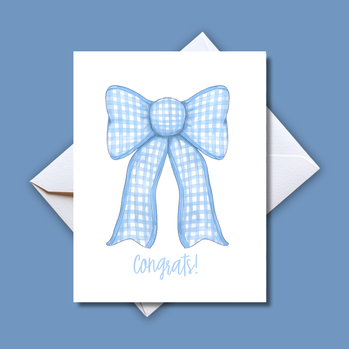 Home Malone New Greeting Cards Congrats Blue Bow Baby Shower // Designed in New Orleans // Congratulations Bundle of Joy // New Parents Greeting Card