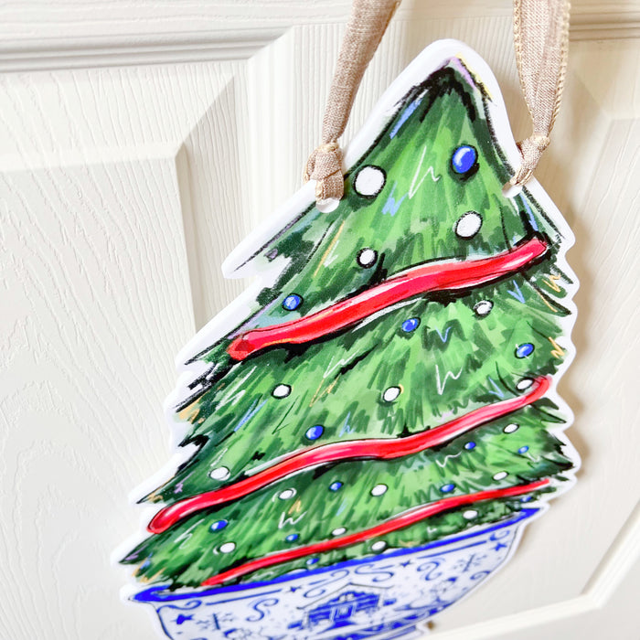 Chinoiserie Christmas Tree Door Hanger