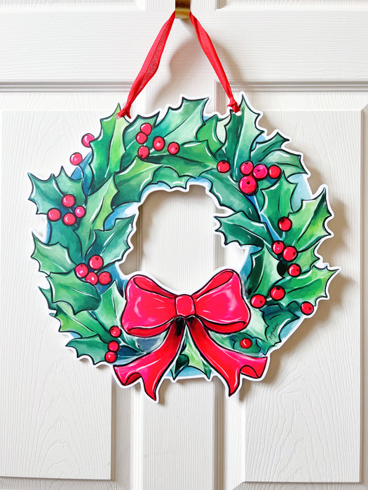 Holly Holiday Wreath Door Hanger