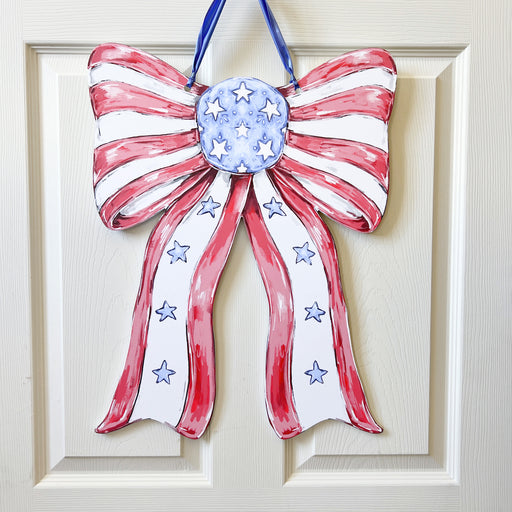 Patriotic Bow Door Hanger, Home Malone, New Orleans art, Red White and Blue, Stars and Stripes, Coquette Trend, Pretty Bow, Summer Bow, Cute Door Decor, Summer Decor, Fourth of July, July 4th, Memorial Day, Labor Day, Veterans Day, Girly Bow Decor