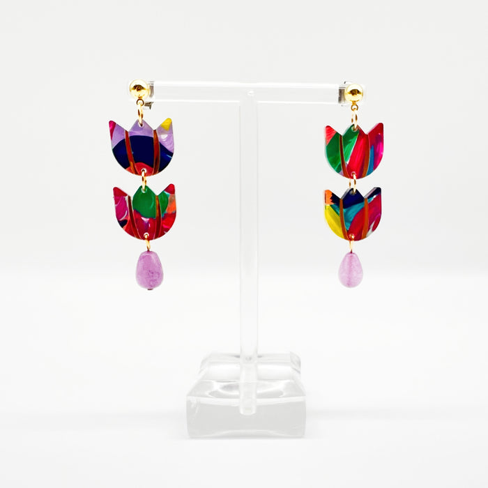 Colorful flower statement earrings, acrylic earrings, abstract, floral jewelry, women's jewelry, gift for her, handpainted earrings