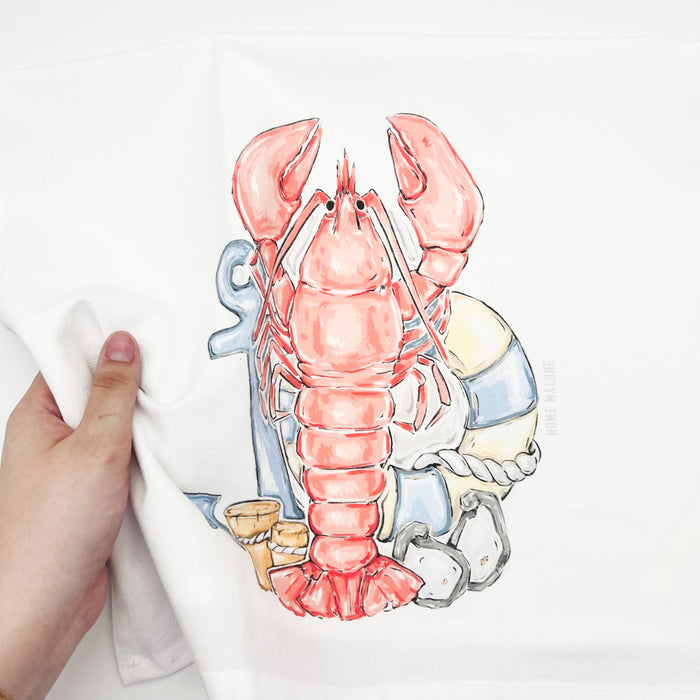 Home Malone Coastal Lobster Oyster Anchor Muted Colored Kitchen + Home Decor Tea Towel // Printed in NOLA