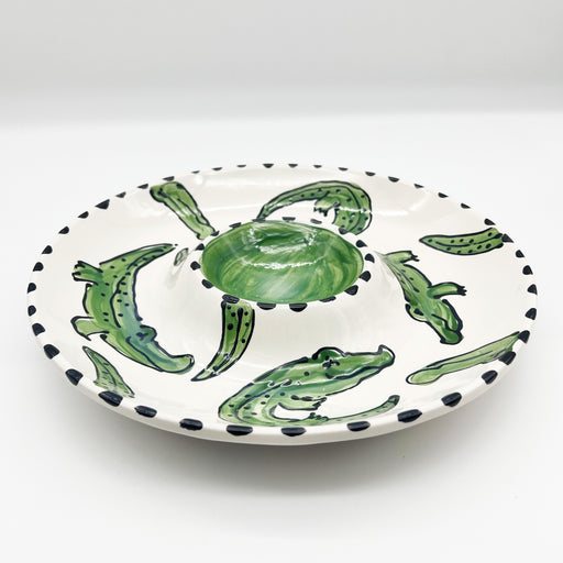 Magnolia Creative at Home Malone New Orleans Cute Fun Alligator Chip and Dip Serveware Bowl // Gameday Snacking Plates // Handpainted Handmade Ceramics for Her
