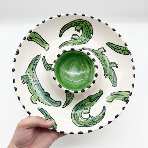 Magnolia Creative at Home Malone New Orleans Cute Fun Alligator Chip and Dip Serveware Bowl // Gameday Snacking Plates // Handpainted Handmade Ceramics for Her