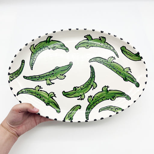 Magnolia Creative at Home Malone Fun Green Gator Serveware Platter - Gift Ideas for the host - Unique Gift Ideas - Handpainted - Handmade