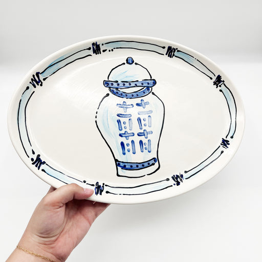 Magnolia Creative at Home Malone Blue Unique Ginger Jar Ceramic Platter  - Handpainted Gift Guide for Moms - Best Place To Shop in New Orleans, LA - Serveware for hosting 