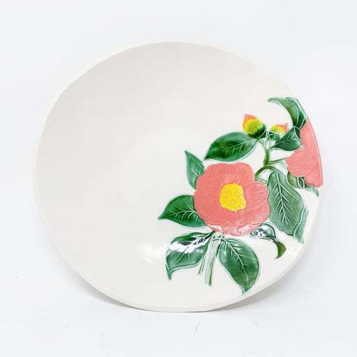 Pink Camellia Flower Ceramic Bowl Made In USA