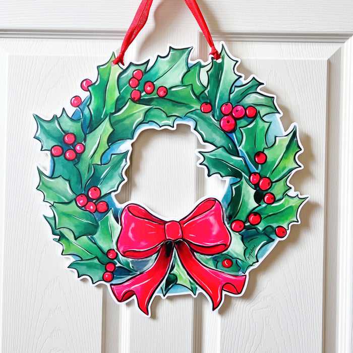Holly Holiday Wreath Door Hanger, Home Malone, New Orleans art, Christmas Wreath, Holly Berry, Merry Christmas, Ho Ho Ho, Christmas Decor, Festive Outdoor Decor, Happy Holidays, Holly Jolly Christmas