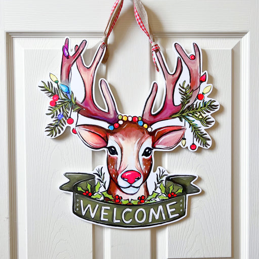 Holiday Deer Welcome Door Hanger, Home Malone, New Orleans Art, Rudolph, Merry Christmas, Happy Holidays, Reindeer, Ho Ho Ho, Southern Christmas, Festive Outdoor Decor, Santa's Sleigh