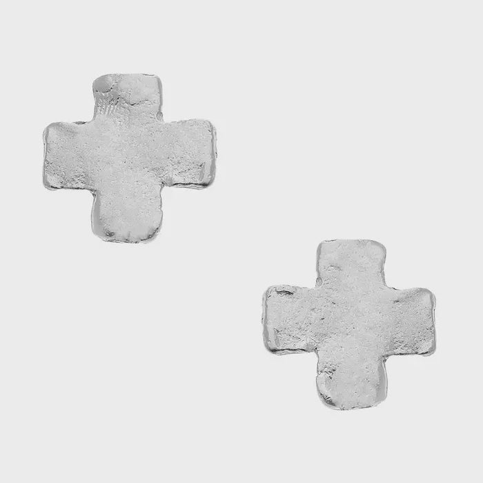 Silver Square Cross Studs