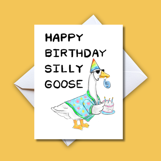 Home Malone NOLA Designs Happy Birthday Silly Goose Card // Silly Goose with Sunglasses + Party Hat // Perfect for Funny Friends // Punny Humor