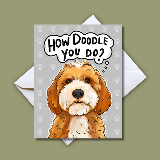 Home Malone NOLA Designs How Doodle You Do Golden Doodle Greeting Card // Cute Gray Pawprint Background // Sympathy + Thank you Card // Cards for Dog Lovers // NOLA