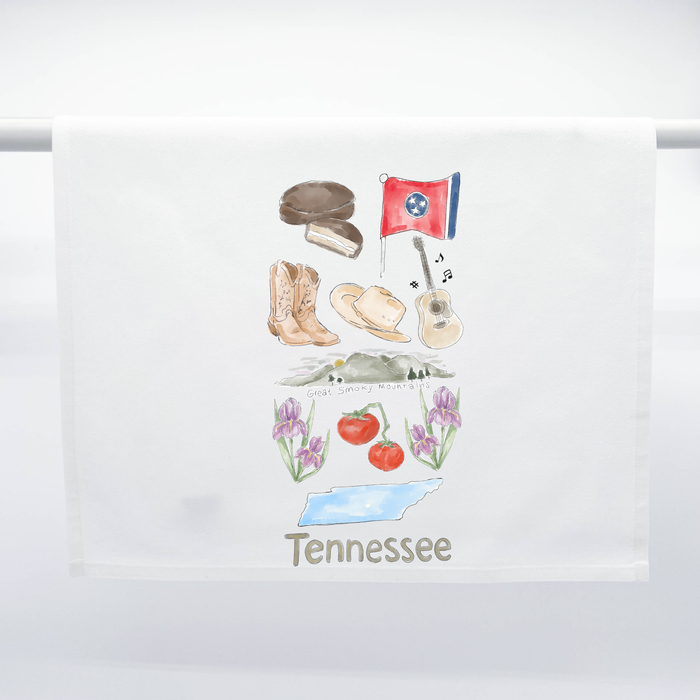 Home Malone New Orleans Tennessee State Icons Tea Towel - Country Music, Grand Ol Opry, Moon Pies, Iris Flowers, Great Smoky Mountains, Dolly Parton Cute New Arrivals Kitchen Essentials