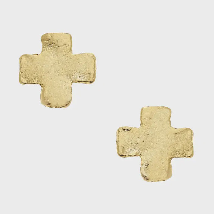 Gold Square Cross Studs