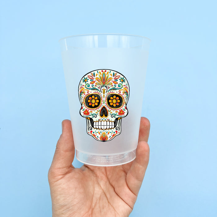 Home Malone Vibrant + Colorful Sugar Skull Cup Set of 6 - Day of The Dead, Halloween Inspired Pretty Shatterproof Cups - New Orleans, LA