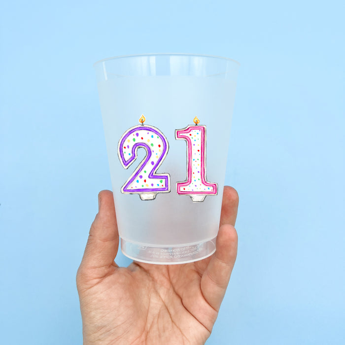 Home Malone Party Cup Set of 6 21st Twenty First Birthday Party Candles - Pink and Purple Finally 21 Gifts for Her - Shatterproof Tumblers