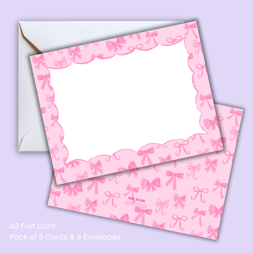 Home Malone Designs Pink Bow 8 Notecard Set - Coquette Trendy New Designs - New Orleans, Louisiana - Gender Reveal - Any Occasion Gifting