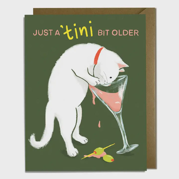 Kat French Martini Cat Happy Birthday Card Funny Pun Greeting Stationery Card