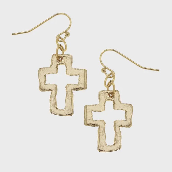 Gold Open Cross Earrings