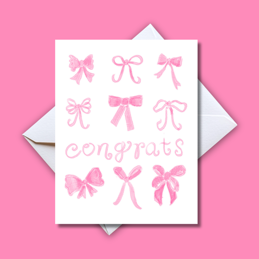 Home Malone Designs Congratulations Pink Bow Coquette Trendy Greeting Card // Any Occasion Card // Gender Reveal Baby Girl // Congratulations // New Orleans LA