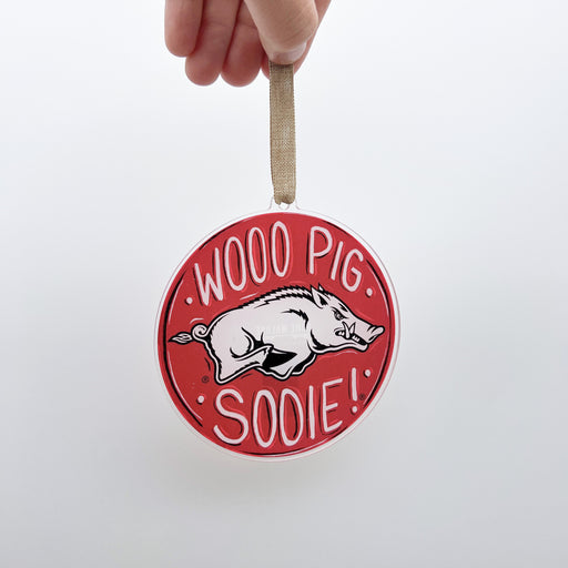 University of Arkansas Wooo Pig Sooie! Acrylic Ornament for Holidays Hog Pride