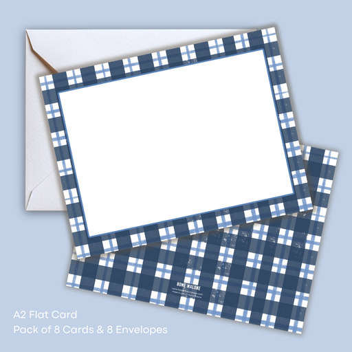 Home Malone Blue Plaids 8 Notecard Set - Neutral Greeting Card 