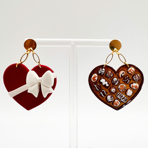 Valentines Day Heart Chocolate Box Festive Febuary Dangle Detailed Earrings