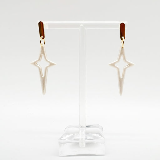 Pretty white pearl dangle drop north star earrings for everyday 