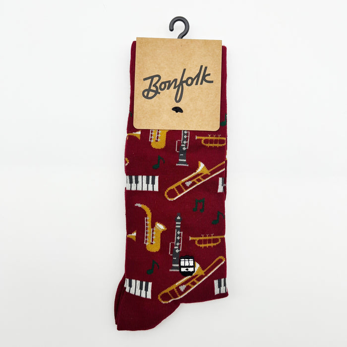 Bonfolk Maroon Jazz Sock Music Trumpet Clarinet Piano Notes Funky Fun Groomsmen Gift Ideas