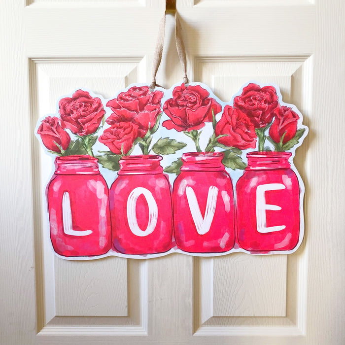 Valentine's Roses in Mason Jars Door Hanger