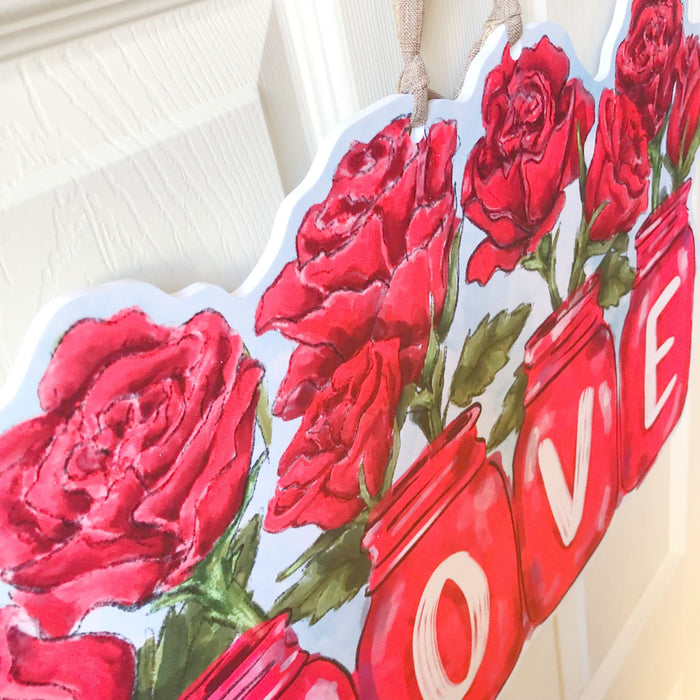 Valentine's Roses in Mason Jars Door Hanger