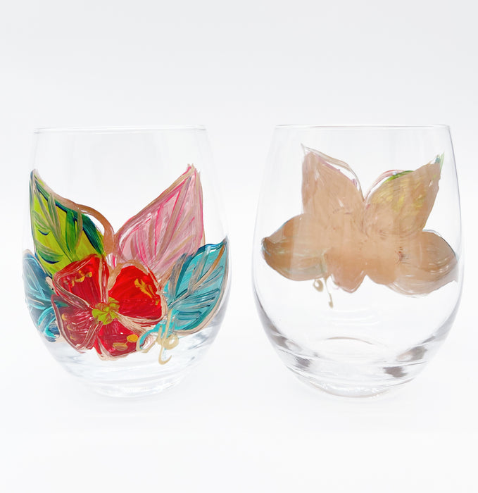 Floral Leaf Wine Glass