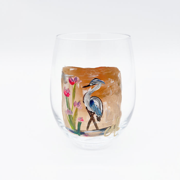 Waterbird Painted Wine Glass