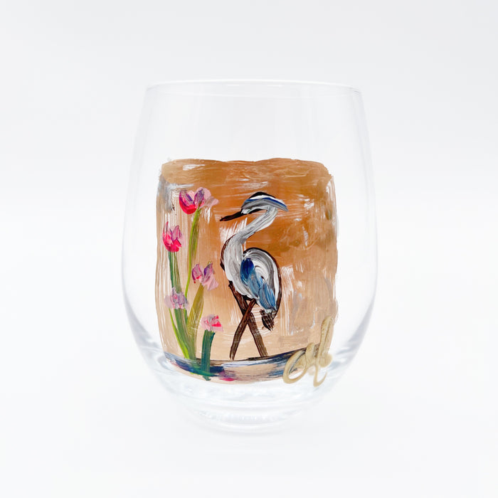 Waterbird Painted Wine Glass
