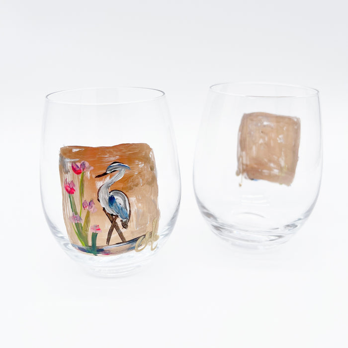 Waterbird Painted Wine Glass