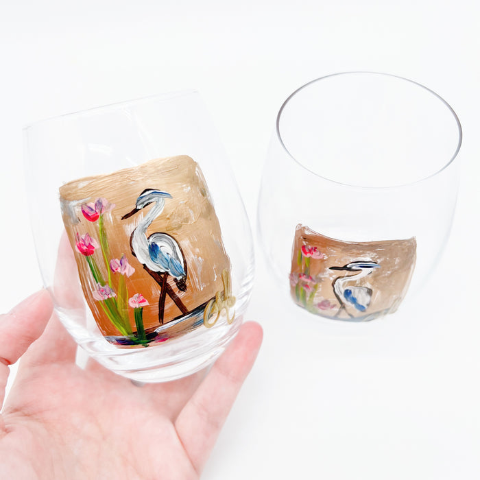 Waterbird Painted Wine Glass