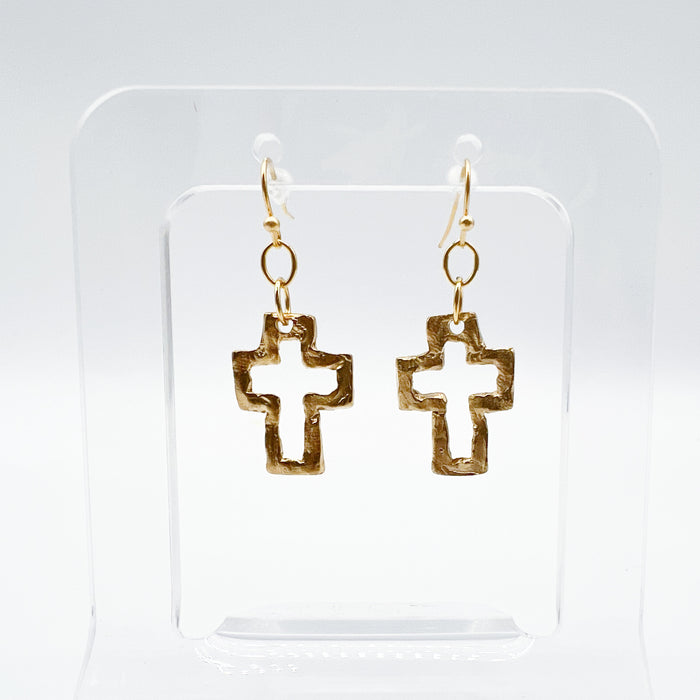 Gold Open Cross Earrings