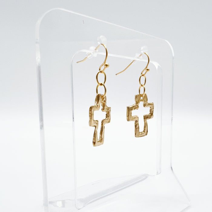 Gold Open Cross Earrings