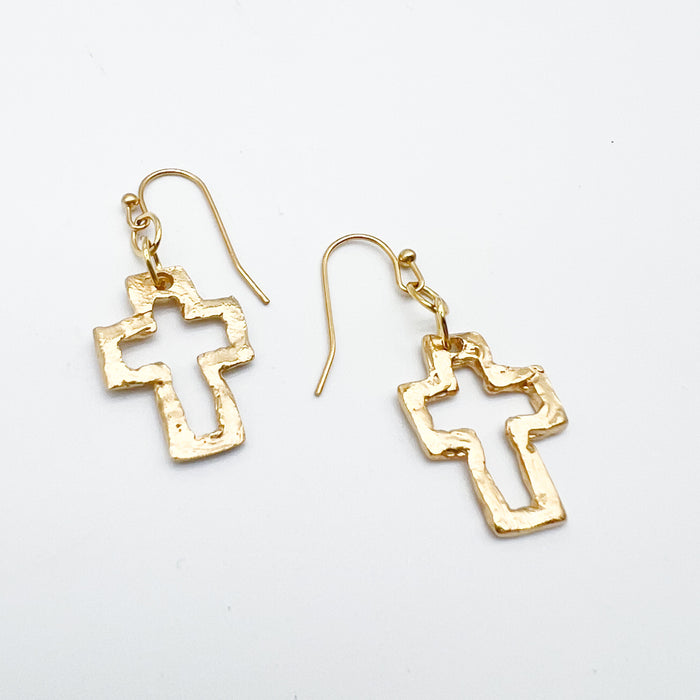 Gold Open Cross Earrings