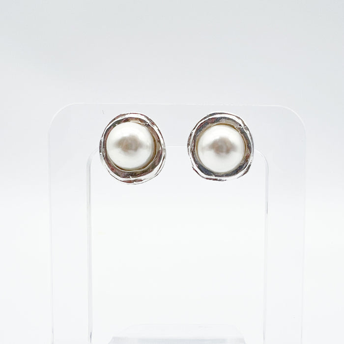 Round Silver Pearl Studs