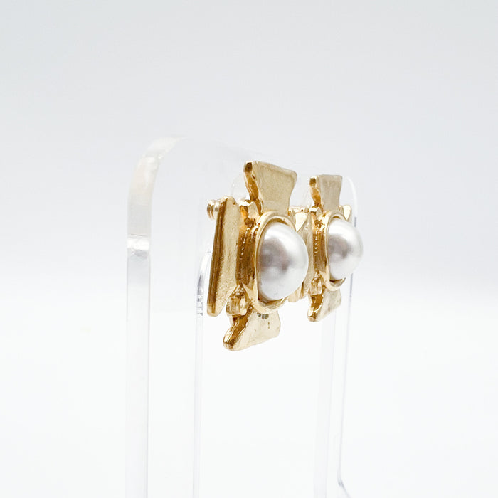 Gold Cross + Pearl Earrings