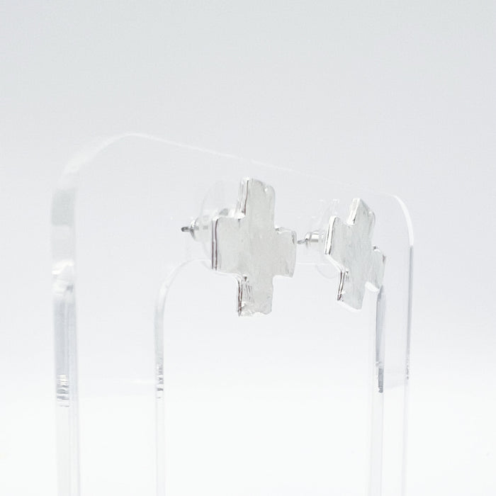 Silver Square Cross Studs
