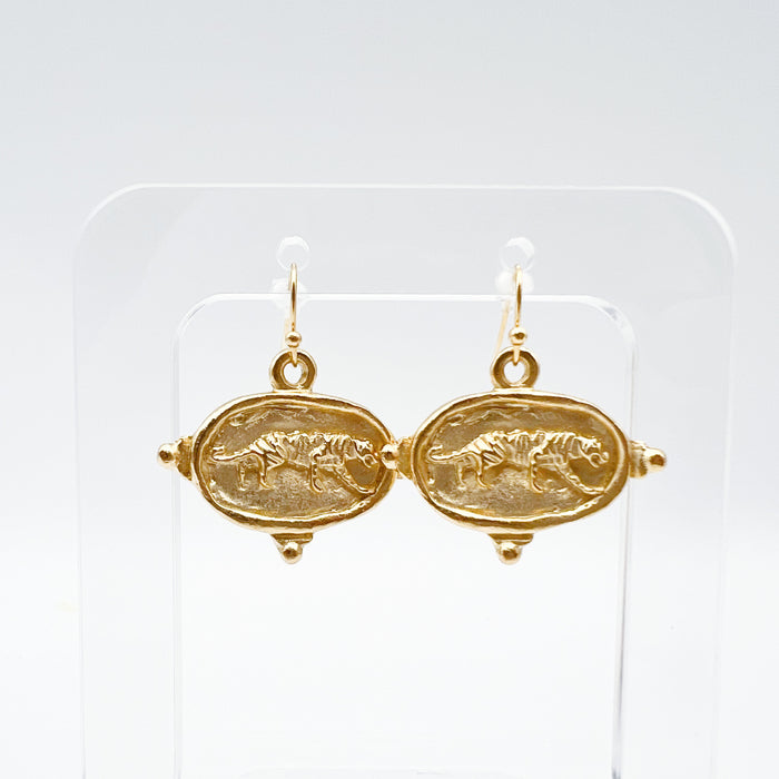 Gold Tiger Stamp Earrings