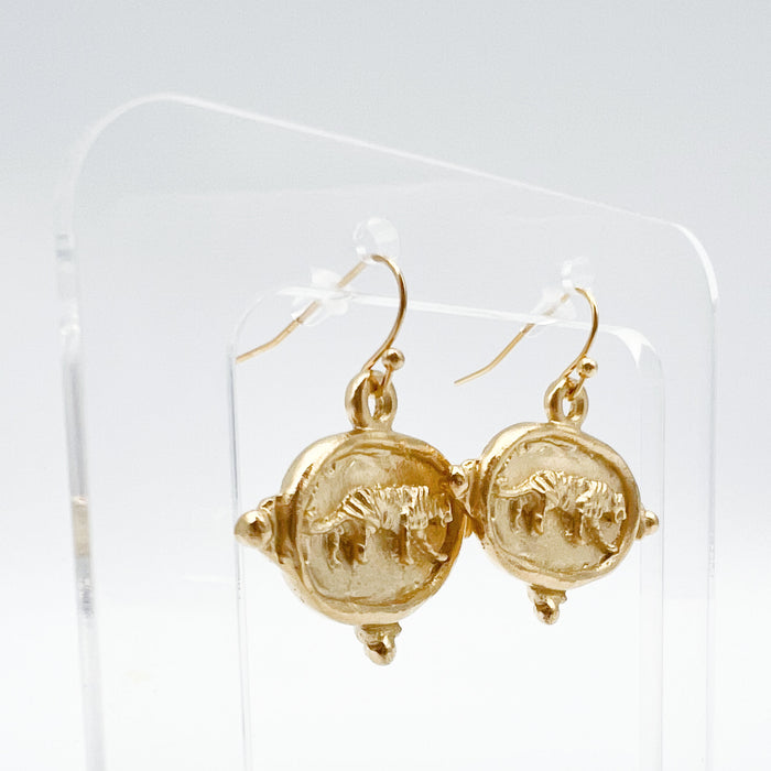 Gold Tiger Stamp Earrings