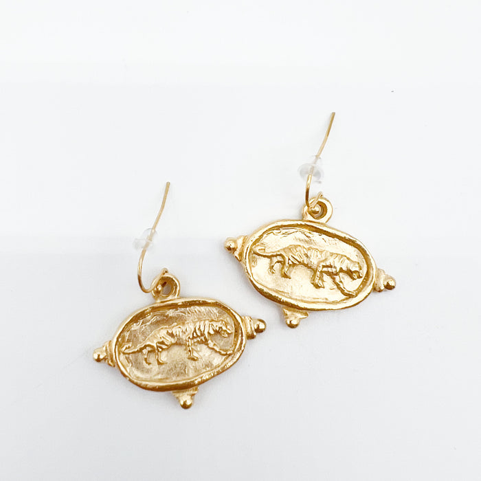 Gold Tiger Stamp Earrings