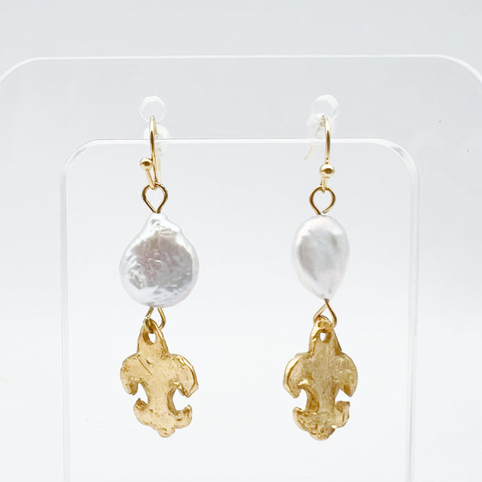 Gold FDL + Pearl Drop Earrings