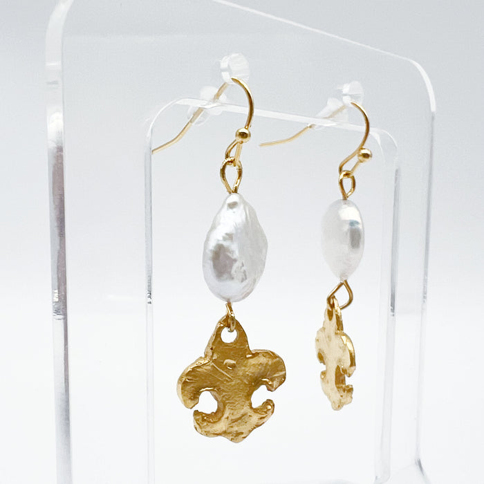 Gold FDL + Pearl Drop Earrings