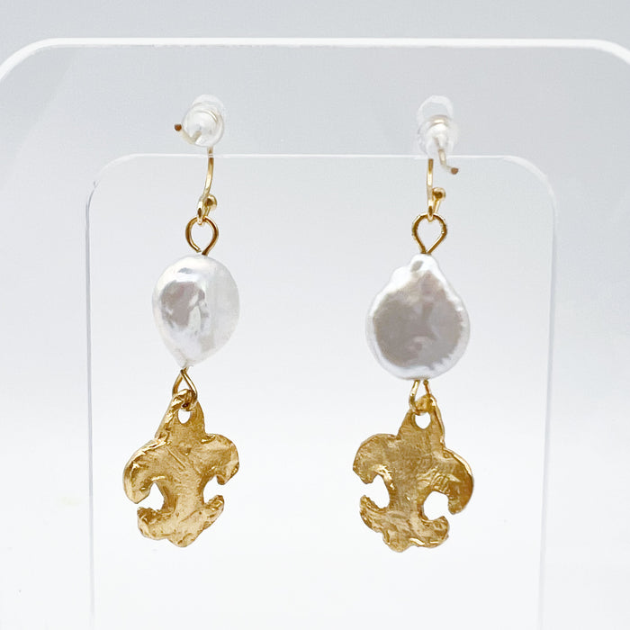 Gold FDL + Pearl Drop Earrings