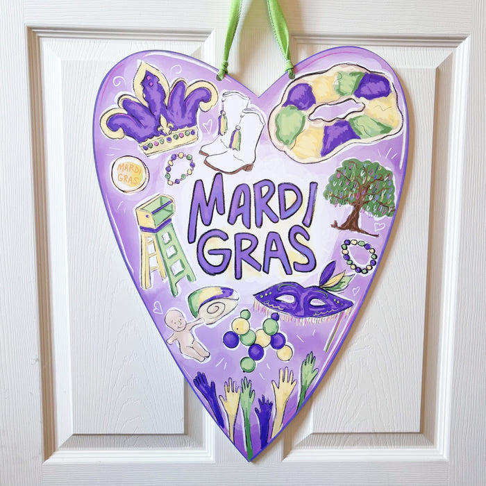 Mardi Gras Heart Door Hanger